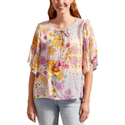 Tribal Women's Flowy Frilled-Sleeve Blouse