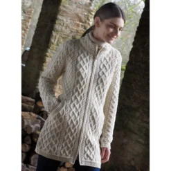Aran Crafts Women's Joyce Long Plated Sweater Coat