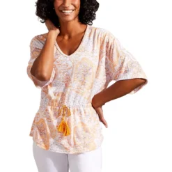 Tribal Women's Flowy Kimono-Sleeve Blouse