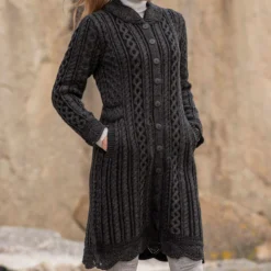 Aran Crafts Women's Leitrim Long Button Sweater Coat